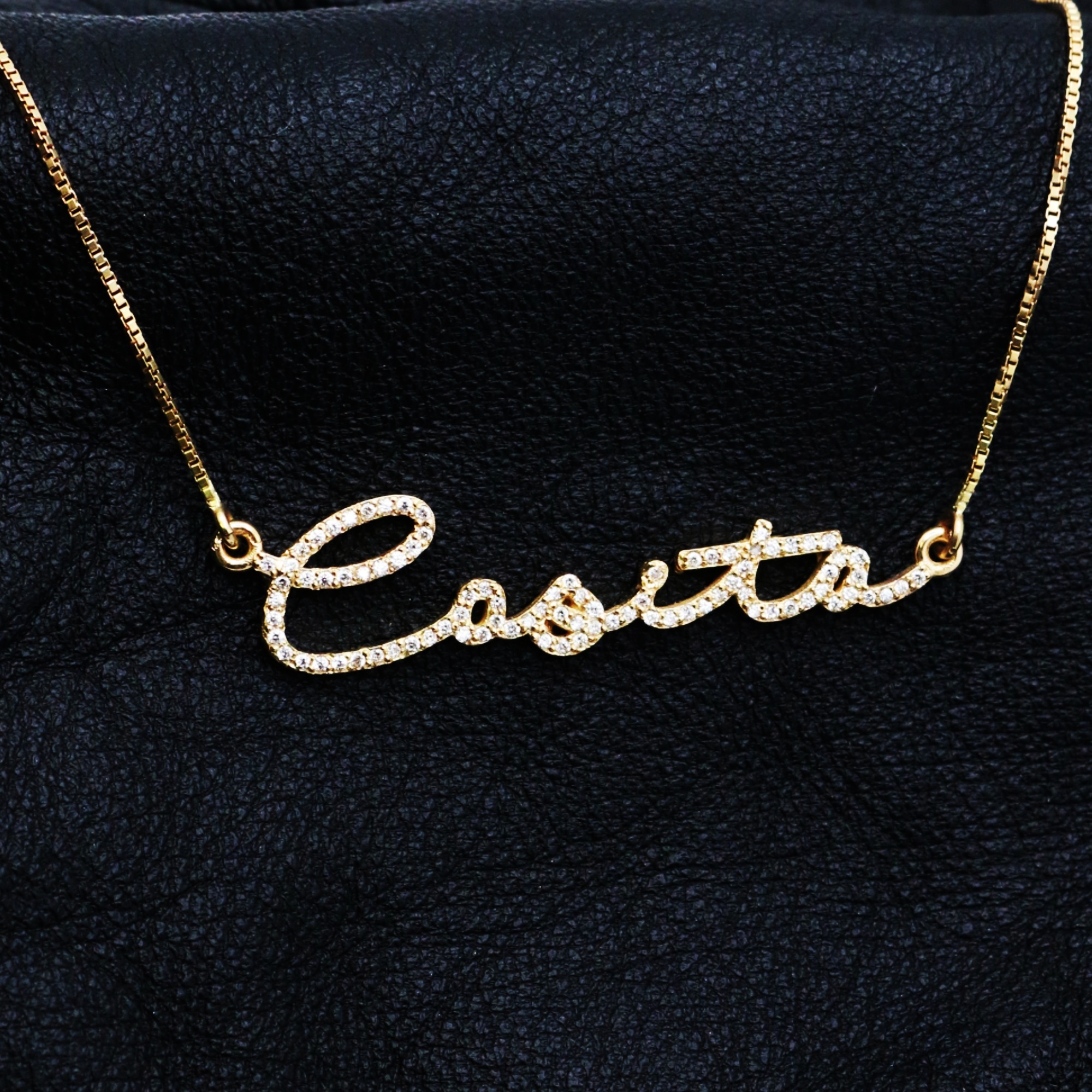 18k yellow gold diamond custom nameplate