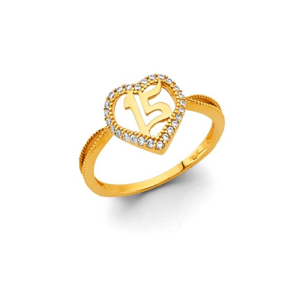 14K yellow gold heart shape quinceanera ring