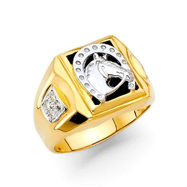 14k gold black onyx horseshoea head men ring