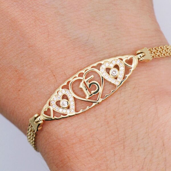 14k yellow quinceanera gold heart id bracelet