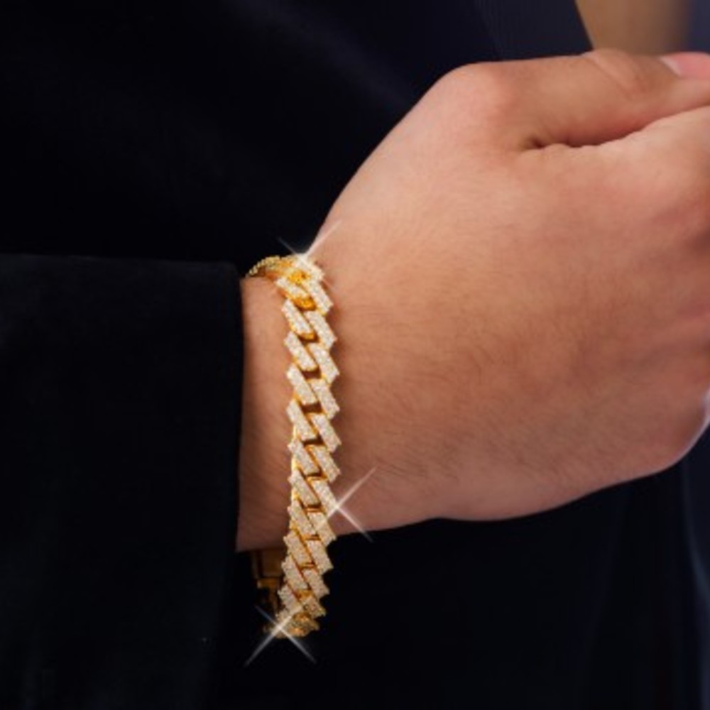 10k Yellow Gold Iced Out Diamond Prong Cuban Link Bracelet