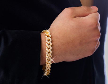10k yellow iced out cuban link bracelet for mens