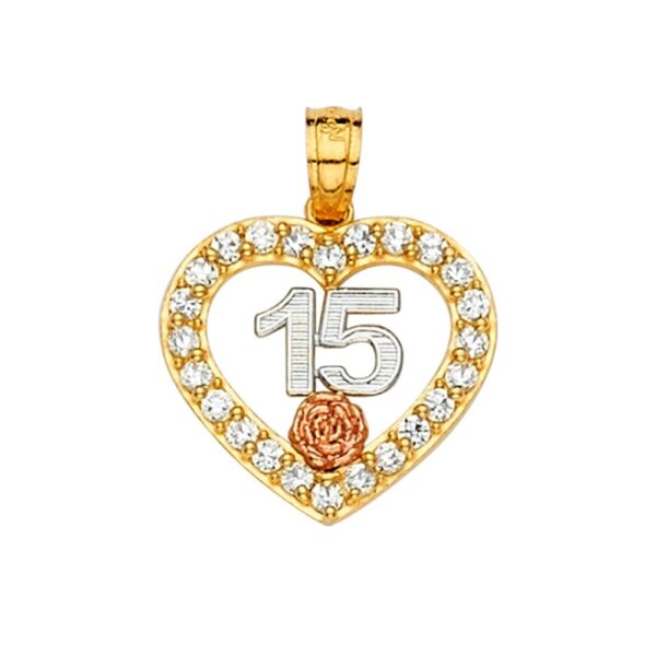 15 years 14k gold quinceanera heart pendant