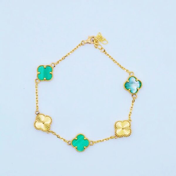 14k gold yellow and green clover bracelet