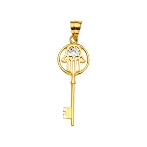 14k gold hamsa hand key pendant