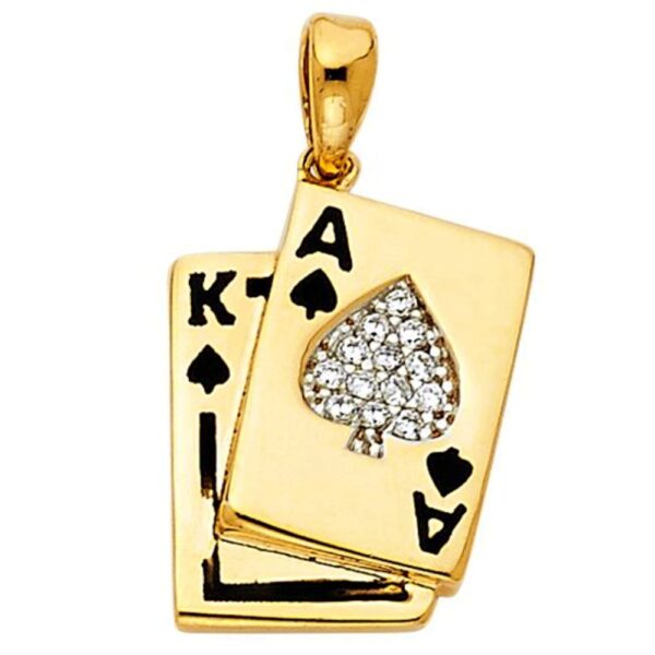 14k yellow gold K & A cards charm pendant