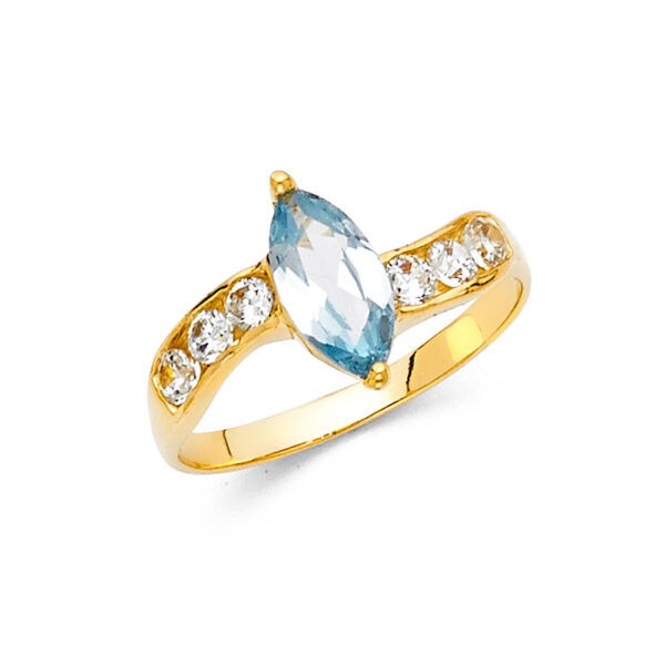 14k yellow gold blue cz curved ring