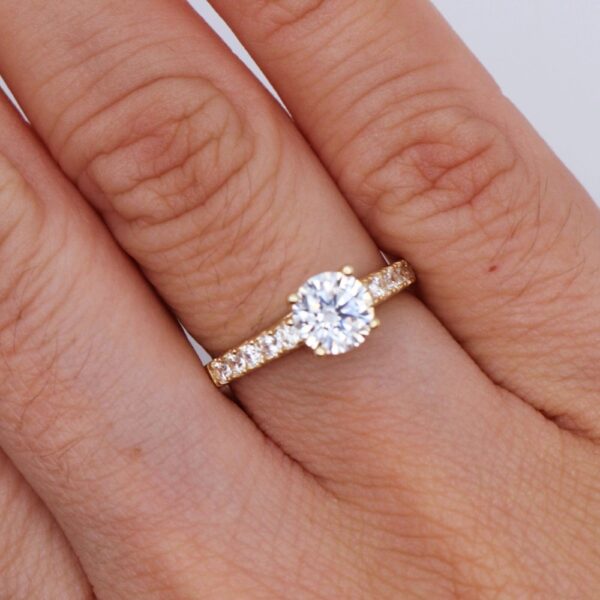 14k yellow gold solitaire cz side stones engagement ring womens