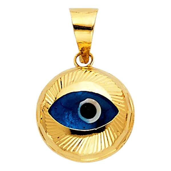 14k yellow gold evil eye blue pendant