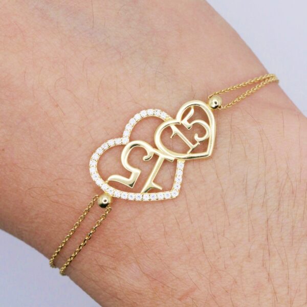 14k yellow gold heart 15 anos Quinceanera bracelet