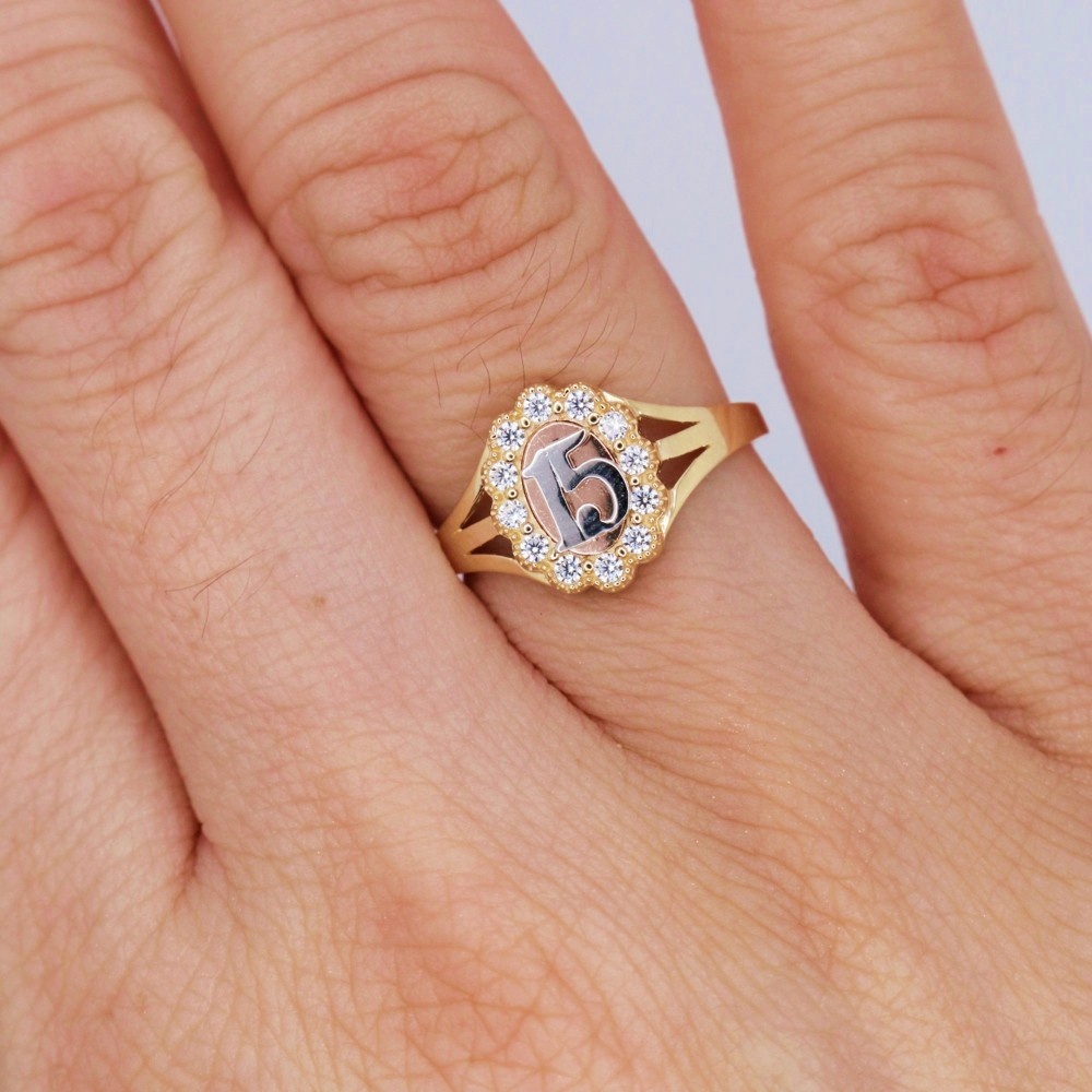 14k Yellow Gold Round Cz Quinceañera Ring