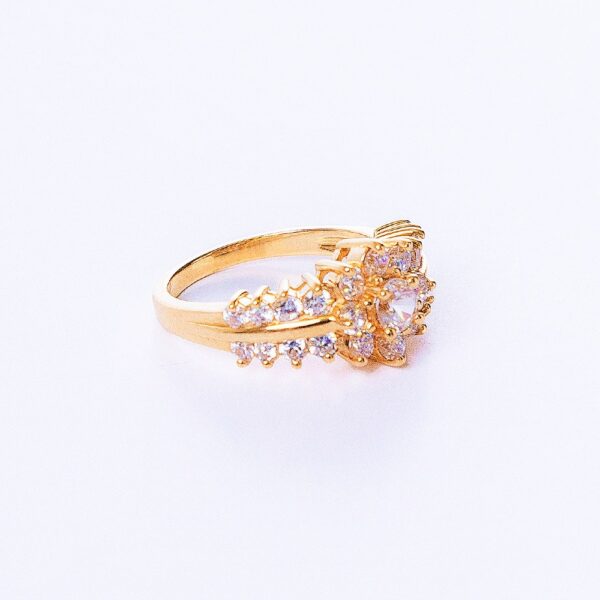 14k gold flower shape cz womens ring