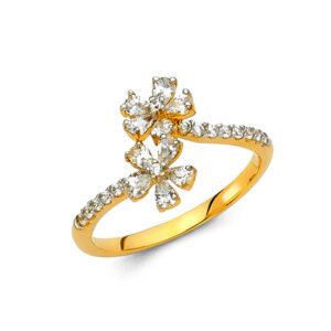 14k yellow gold double flower rose cz fancy ring