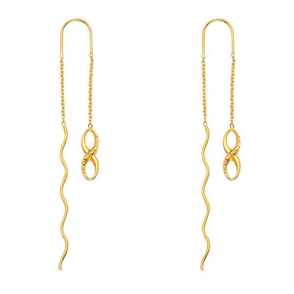 14k yellow gold dangle hanging infinity earrings