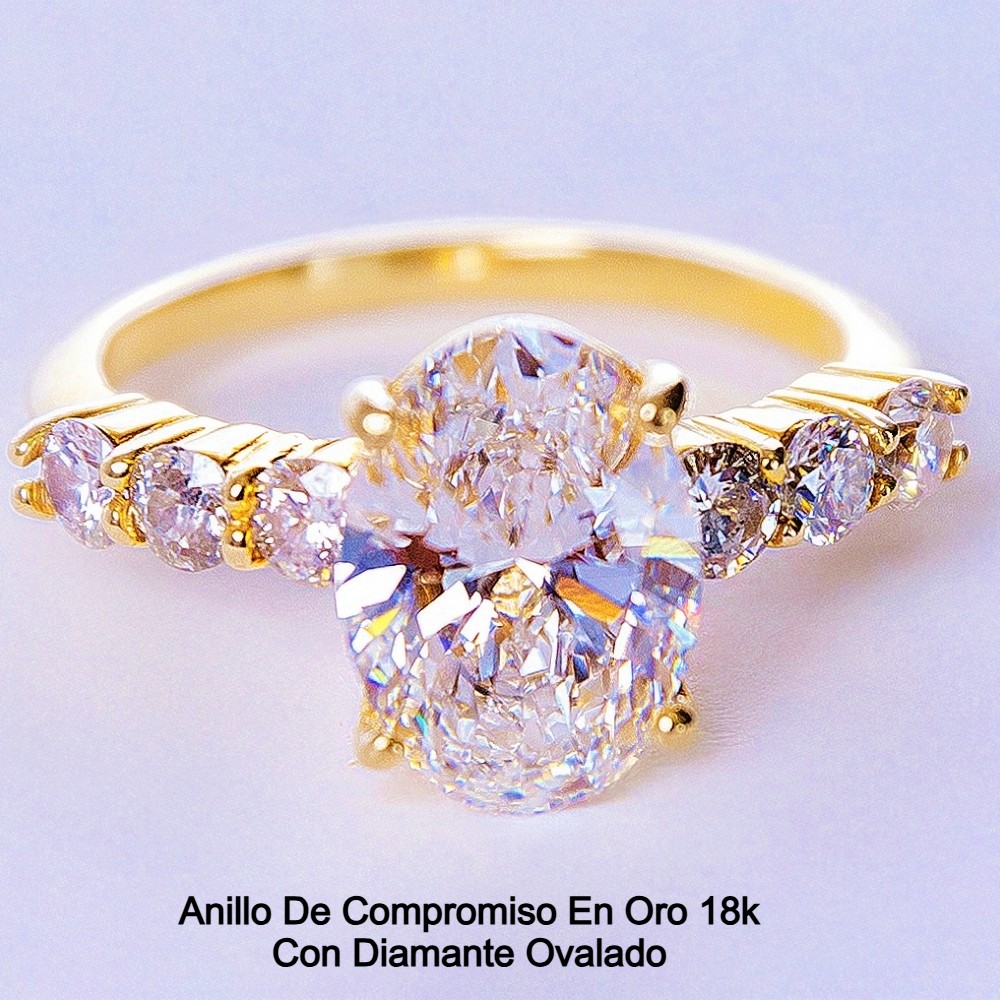 anillo de compromiso personalizado en oro amarillo 18k con diamante ovalado 