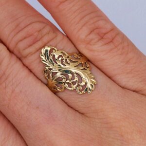 14k Yellow Gold Leaf Design Fancy Ring