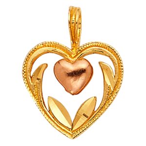 14k yellow gold & rose gold dainty petite heart charm pendant