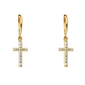 14k yellow gold u shape cross cz huggies hoop earrings