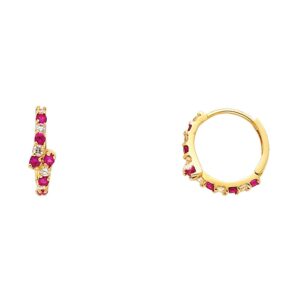 14k yellow gold pink and clear cz stones huggies earrings