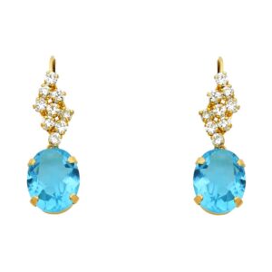 14k yellow gold blue cz dangle stud earrings