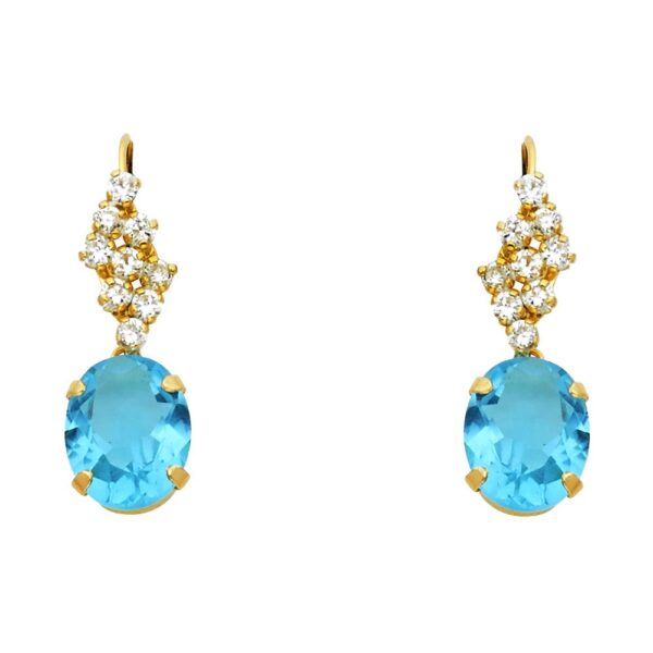14k yellow gold blue cz dangle stud earrings