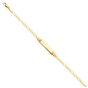 14K Yellow Gold Figaro Link Baby Name Bar Identification ID Bracelet