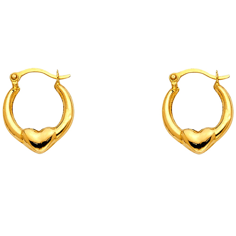 14K Yellow Gold Hollow Heart Huggies Hoop Earrings