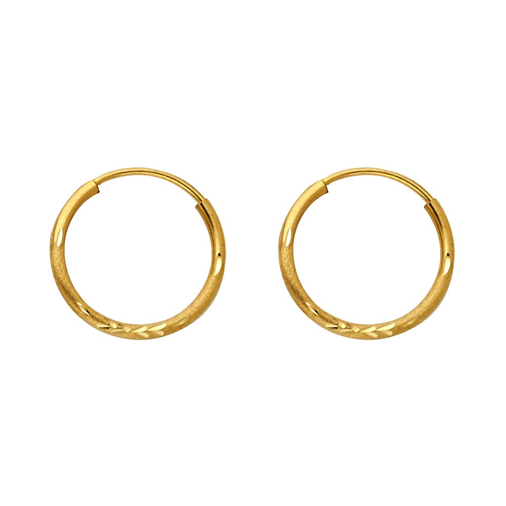 14k Yellow Gold Round Tube Hoop Huggies Earrings