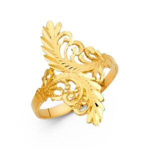 14k yellow gold leaf fancy ring