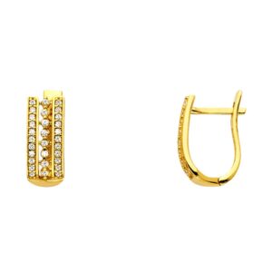 14k yellow gold u cz shape hoop huggies earrings