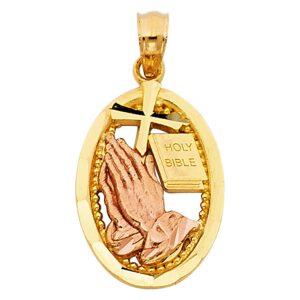 14k yellow gold and rose gold praying hands religious pendant