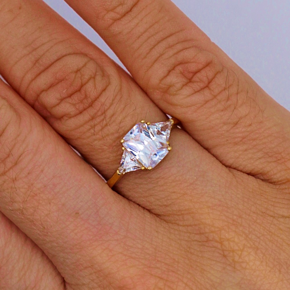 14K Yellow Gold Princess Cut CZ Engagement Ring