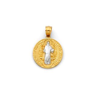 14K Two-Tone Gold Saint Benedict Medallion Protection Pendant