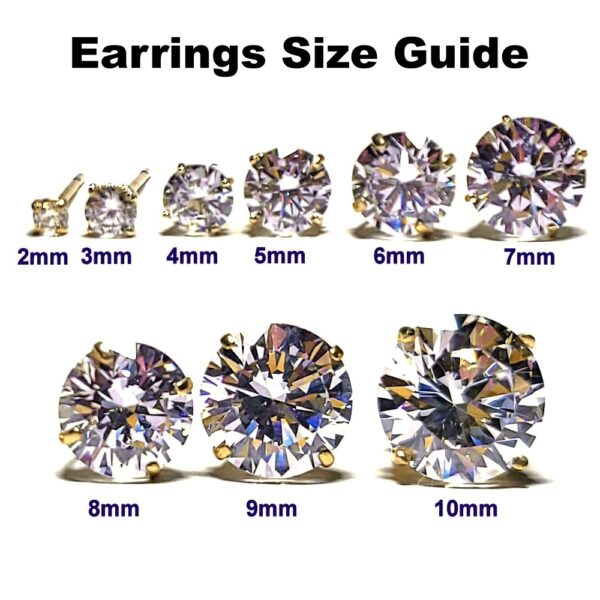 14k gold round cz stud earrings size guide chart