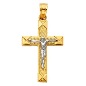 14K Two-Tone Gold Crucifix Jesus Cross Pendant