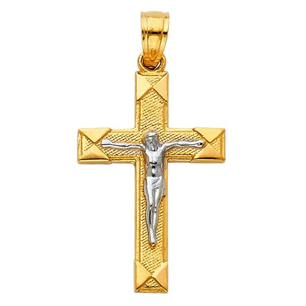 14K Two-Tone Gold Crucifix Jesus Cross Pendant