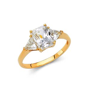 14K Yellow Gold Princess Cut CZ Engagement Ring