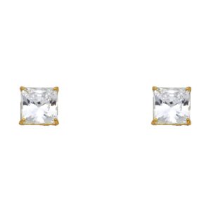 14k Yellow Gold Princess Cut Square Zirconia Stud Earrings