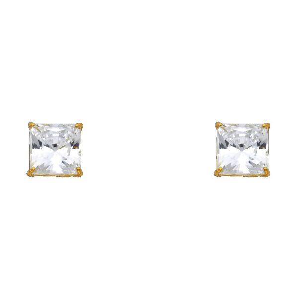 14k Yellow Gold Princess Cut Square Zirconia Stud Earrings