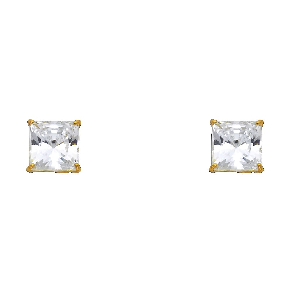 14k Yellow Gold Princess Cut Square Zirconia Stud Earrings