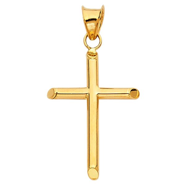 14k Yellow Gold Tube Latin Cross Pendant