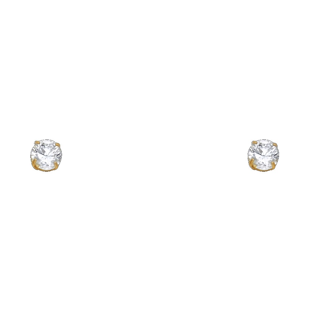14k Yellow Gold 4MM Round Zirconia Stud Earrings