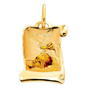 Children's 14k Yellow Gold Scroll Baptism Medal Pendant