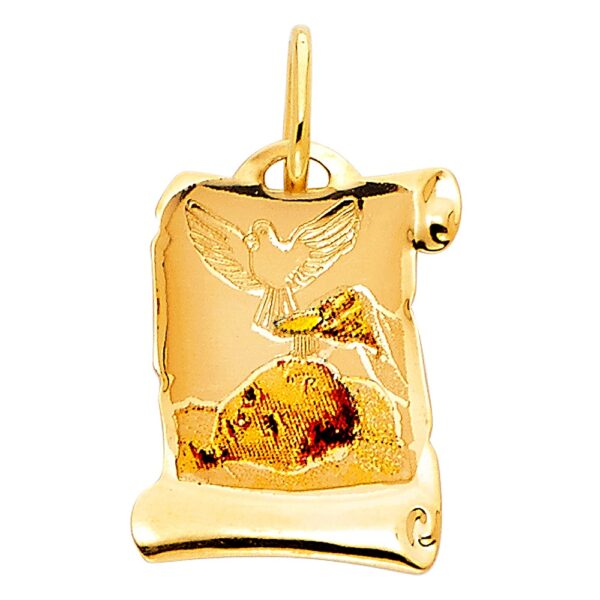 Children's 14k Yellow Gold Scroll Baptism Medal Pendant