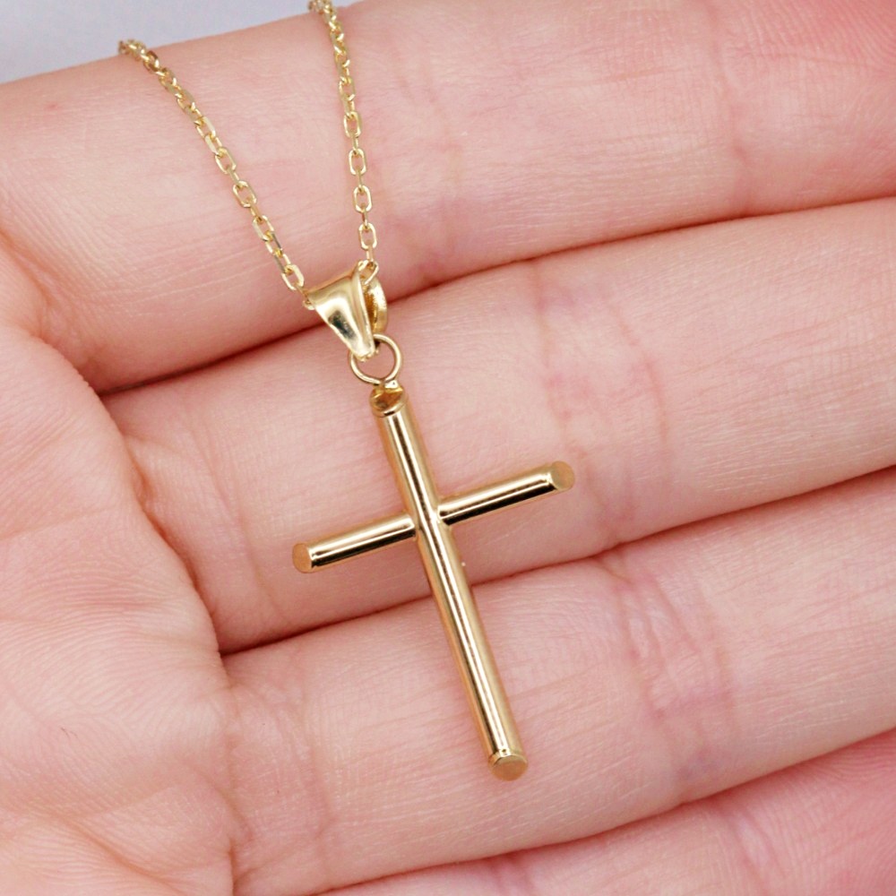 14k Yellow Gold Tube Latin Cross Pendant