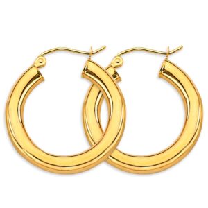 14k Yellow Gold 3.8mm Round Tube Hoop Earrings