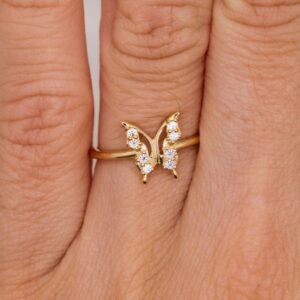 14k yellow gold butterfly fancy ring