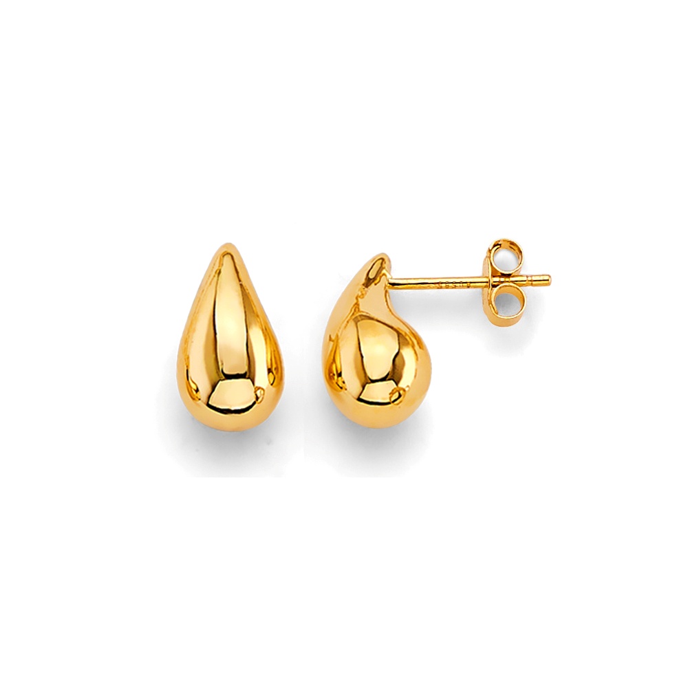 14k Yellow Gold Teardrop Stud Earrings For Women