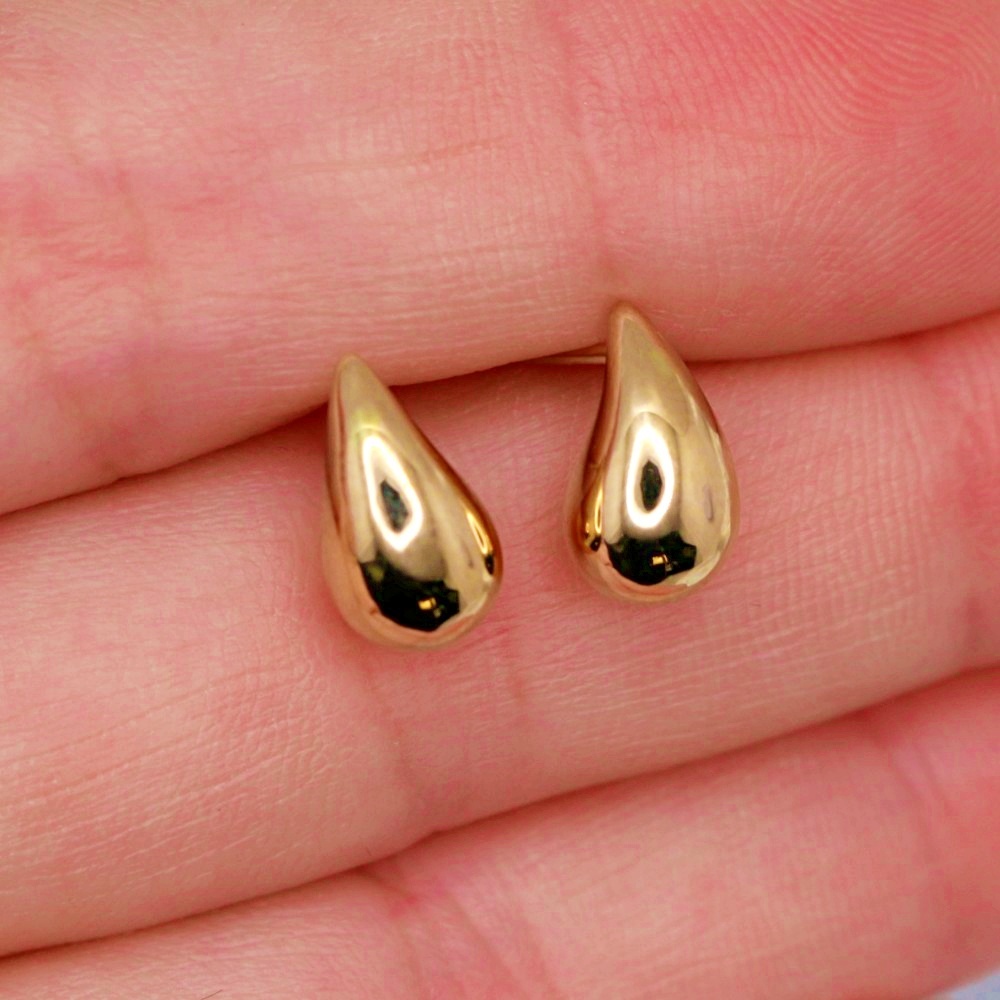14k Yellow Gold Teardrop Stud Earrings For Women