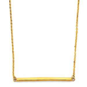 14K Yellow Gold Horizontal Long Square Bar Pendant Necklace